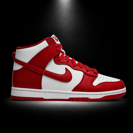 Nike Dunk High University Red, vista lateral — Crazy!Duck Hype