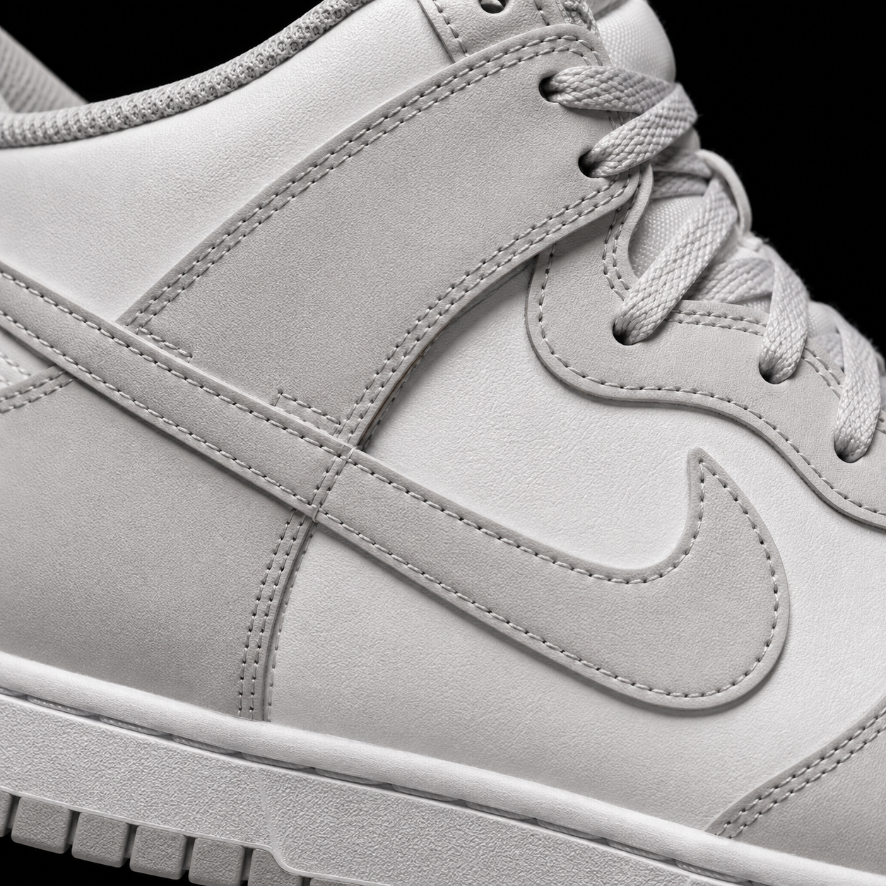 Nike Dunk High White Vast Grey, detalle de logo y material — Crazy!Duck Hype