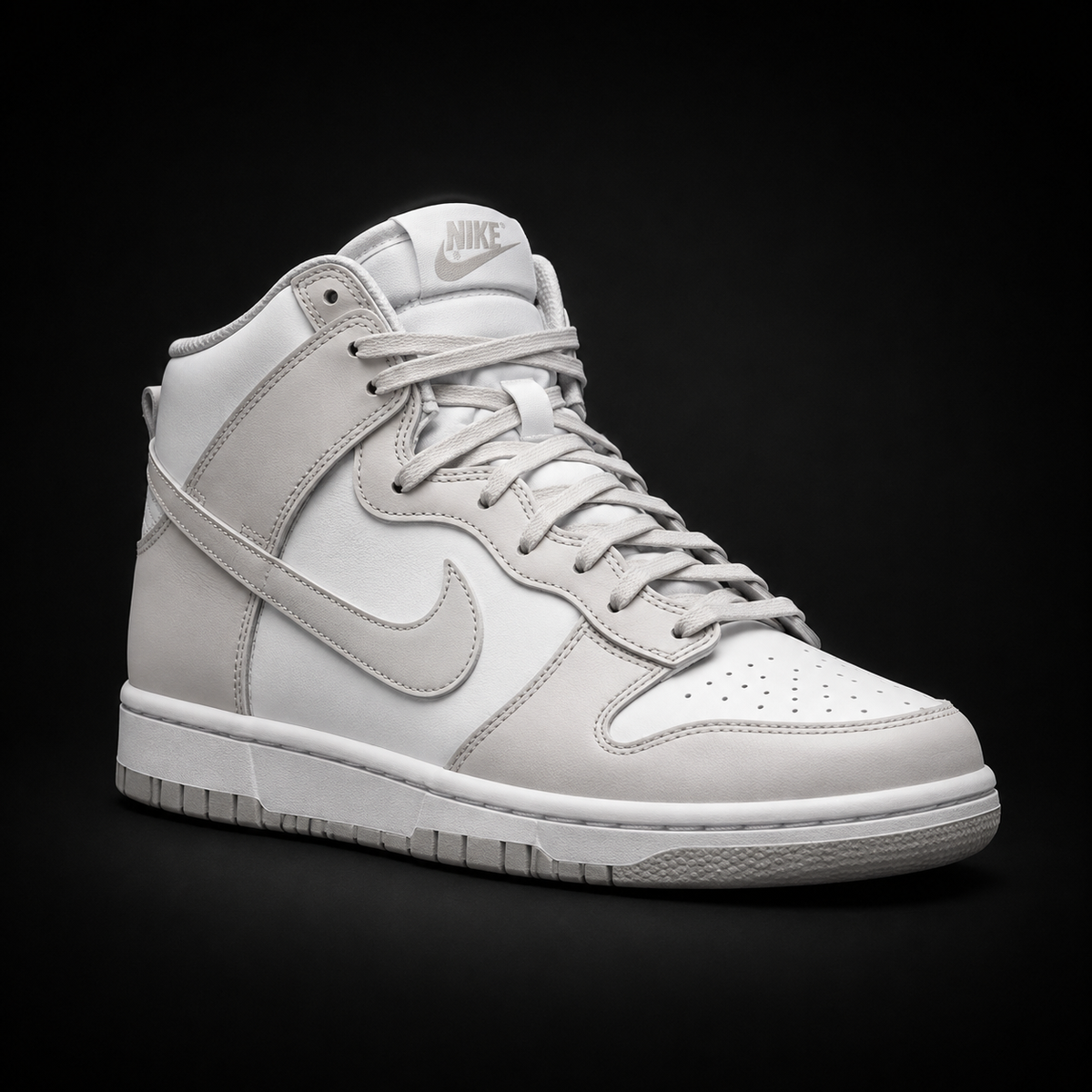 Nike Dunk High White Vast Grey, vista frontal — Crazy!Duck Hype