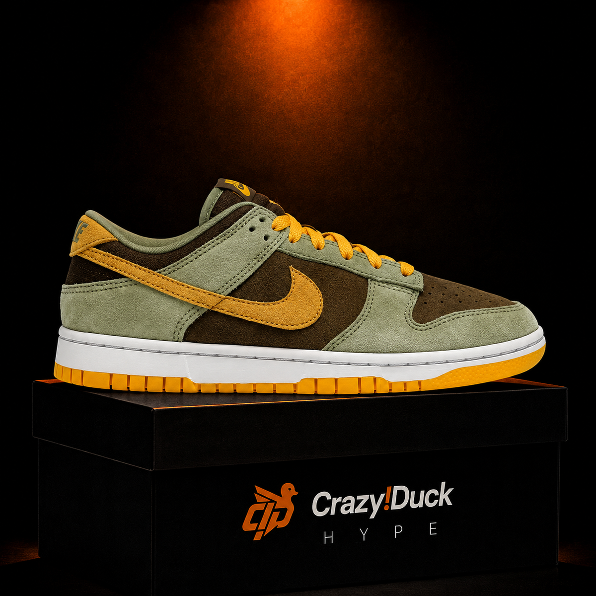 Nike Dunk Low Dusty Olive Pro Gold con empaque — Crazy!Duck Hype