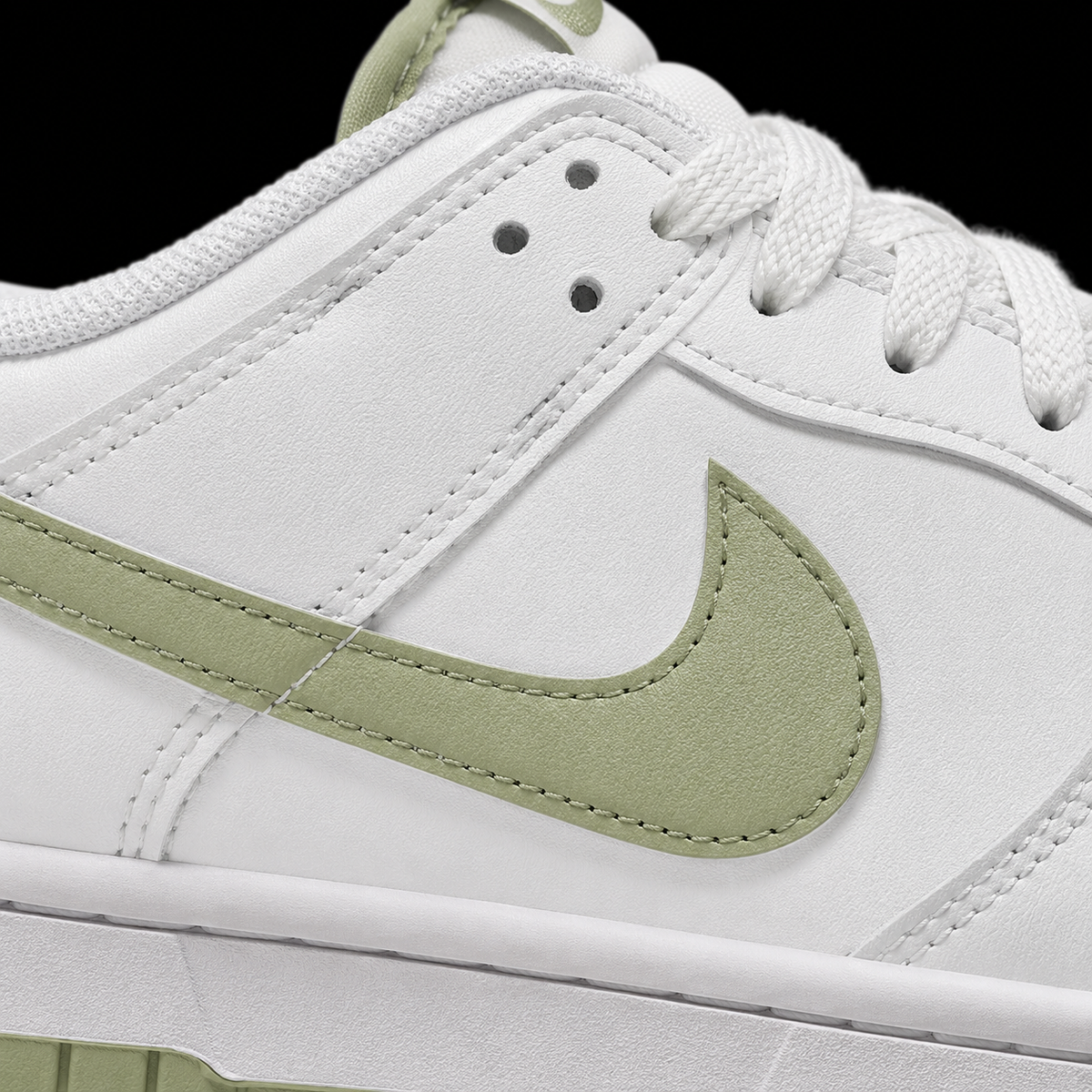 Nike Dunk Low Honeydew, detalle de logo y material — Crazy!Duck Hype