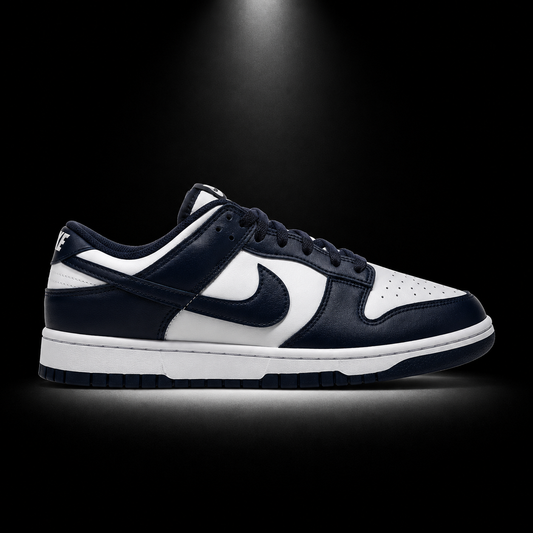 Nike Dunk Low Midnight Navy White, vista lateral — Crazy!Duck Hype