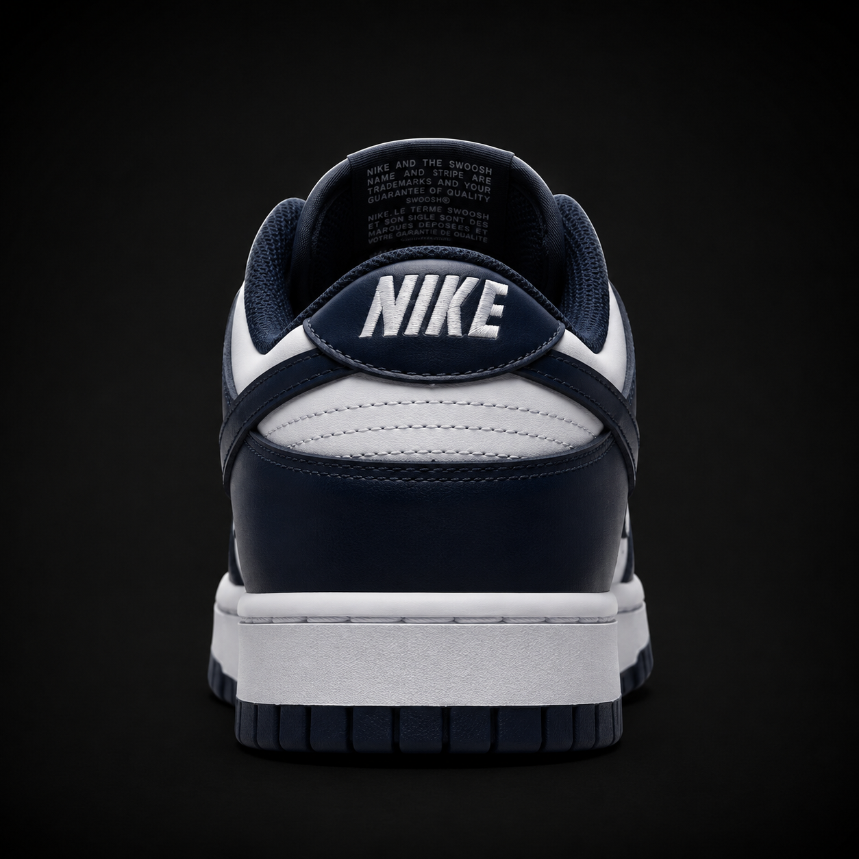 Nike Dunk Low Midnight Navy White, vista trasera — Crazy!Duck Hype
