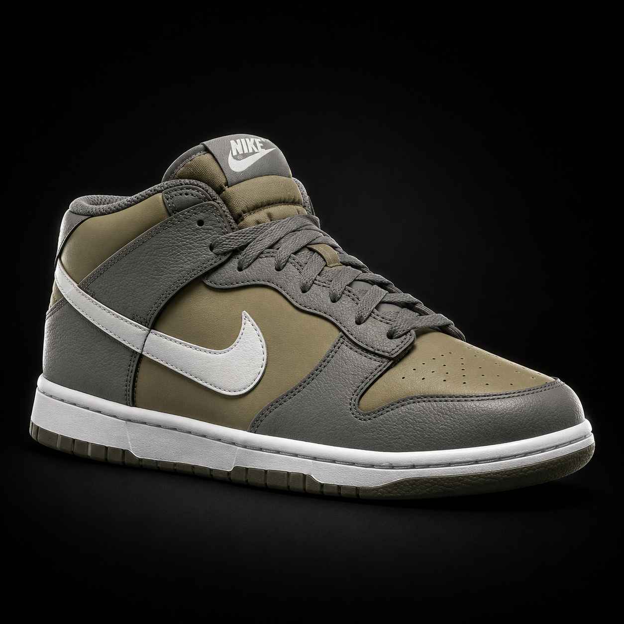 Nike Dunk Mid Dark Stucco, vista frontal — Crazy!Duck Hype