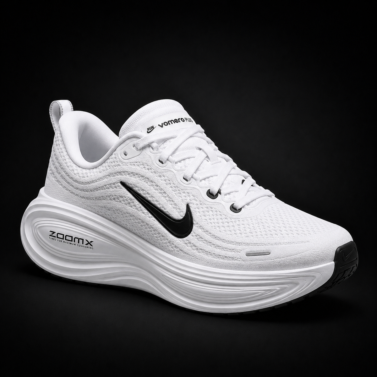 Nike Vomero Plus White Black, vista frontal — Crazy!Duck Hype