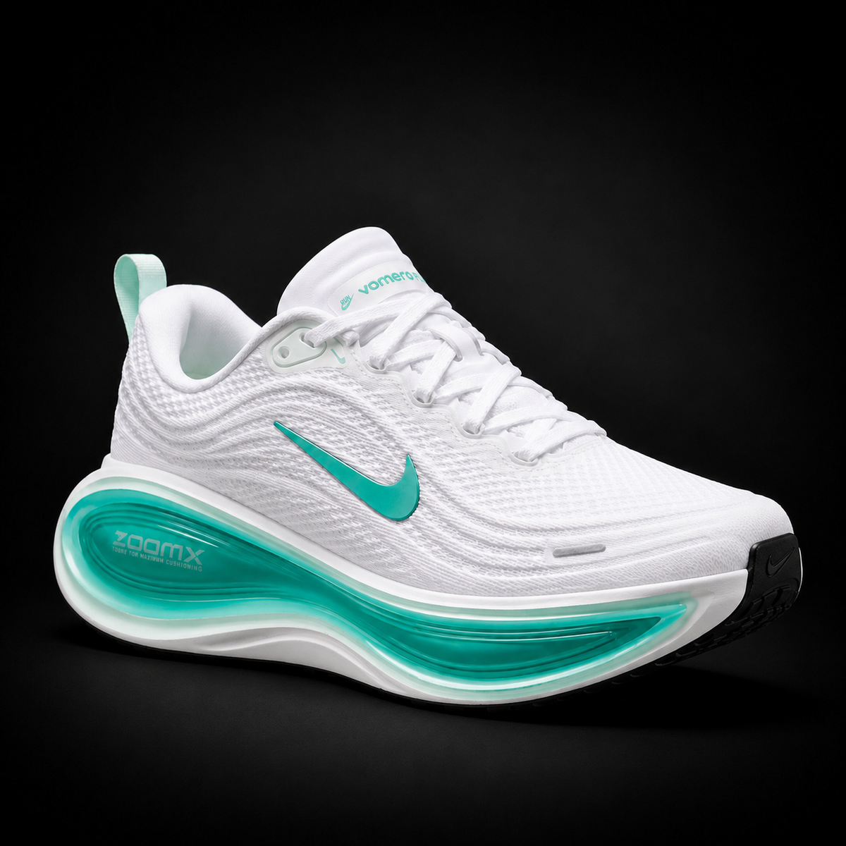 Nike Vomero Plus White Bleached Turquoise, vista frontal — Crazy!Duck Hype