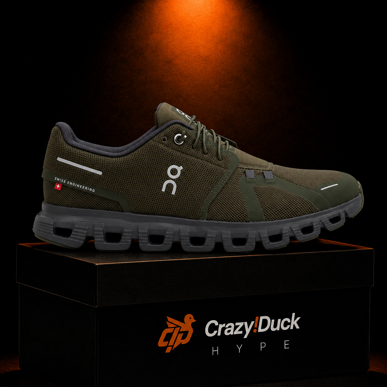 On Cloud 6 Olive Eclipse con empaque — Crazy!Duck Hype