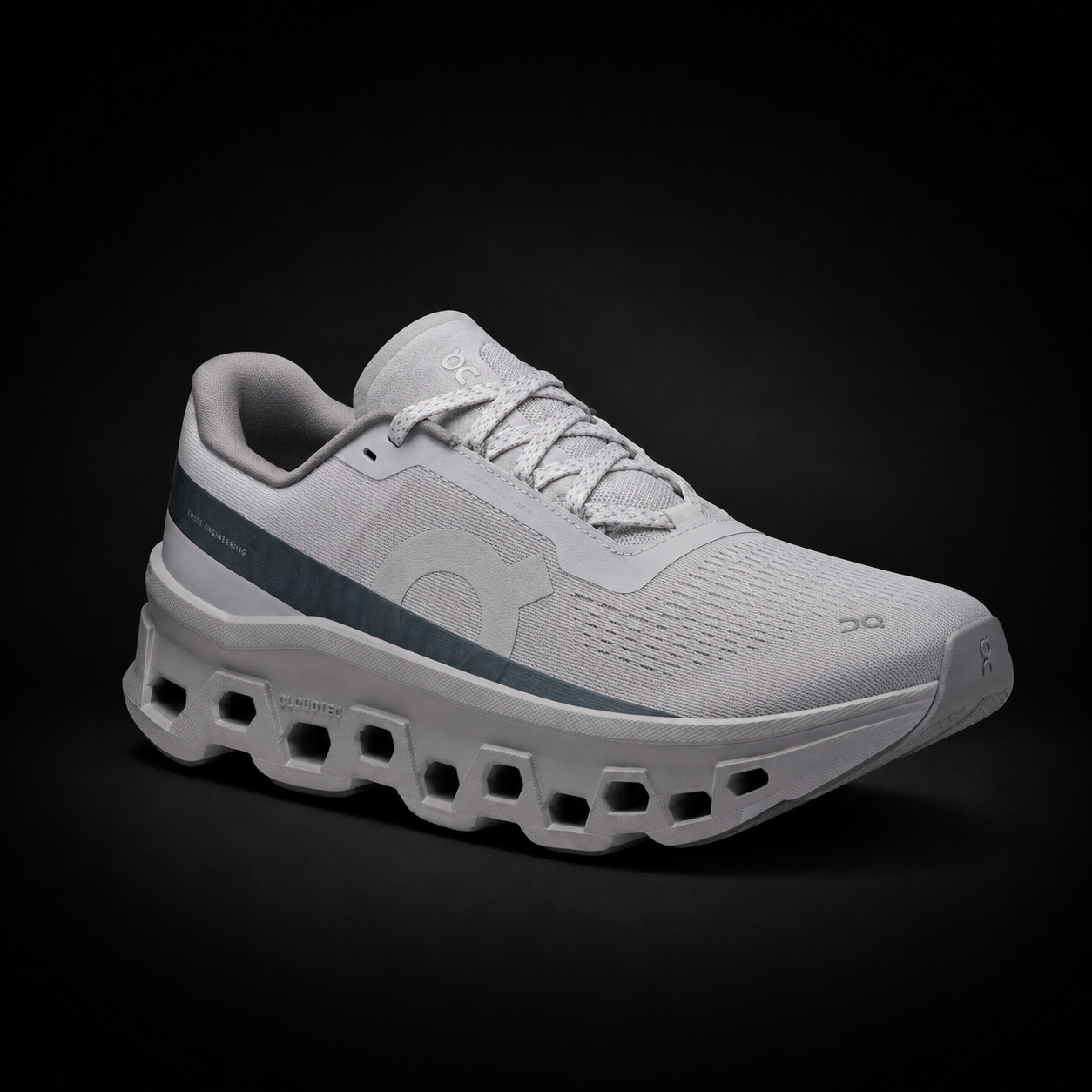 On Cloudmonster 1 Glacier Grey/Alloy, vista frontal — Crazy!Duck Hype