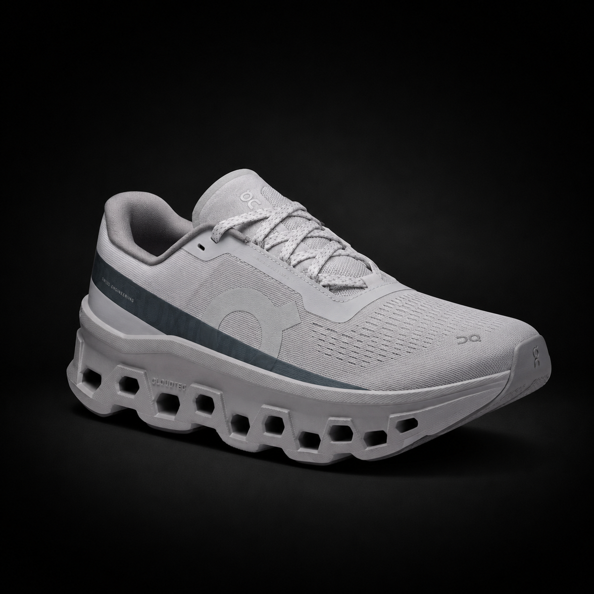 On Cloudmonster 1 Glacier Grey/Alloy, vista frontal — Crazy!Duck Hype