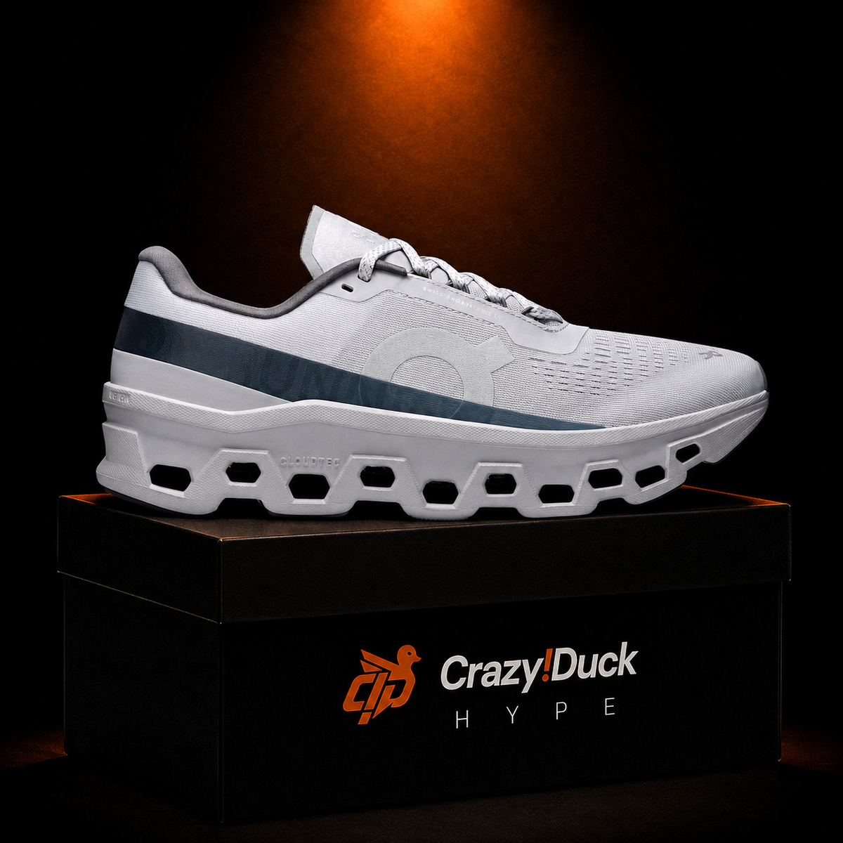 On Cloudmonster 1 Glacier Grey/Alloy con empaque — Crazy!Duck Hype