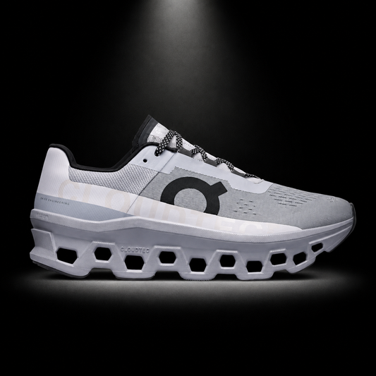 On Cloudmonster Alloy/Silver, vista lateral — Crazy!Duck Hype