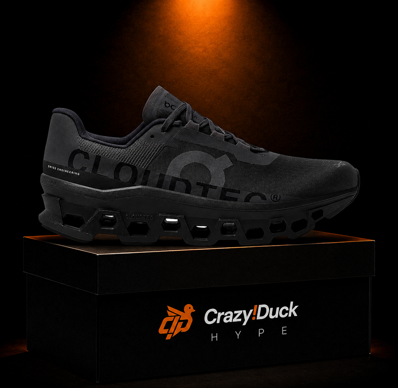 On Cloudmonster Black con empaque — Crazy!Duck Hype