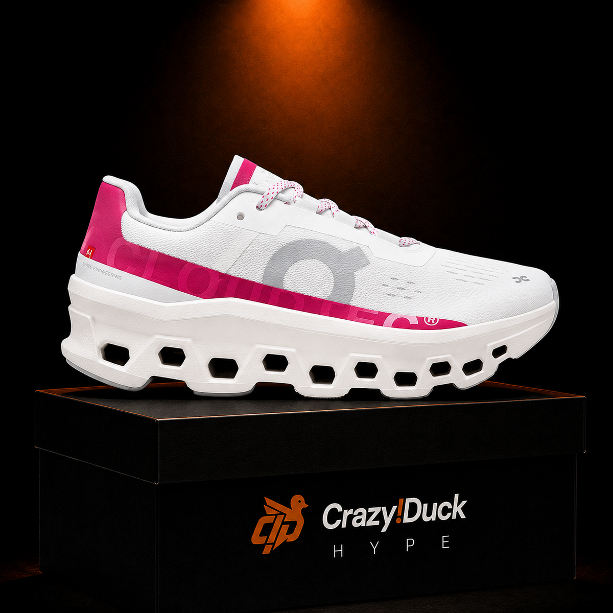 On Cloudmonster Ivory/Grenadine con empaque — Crazy!Duck Hype