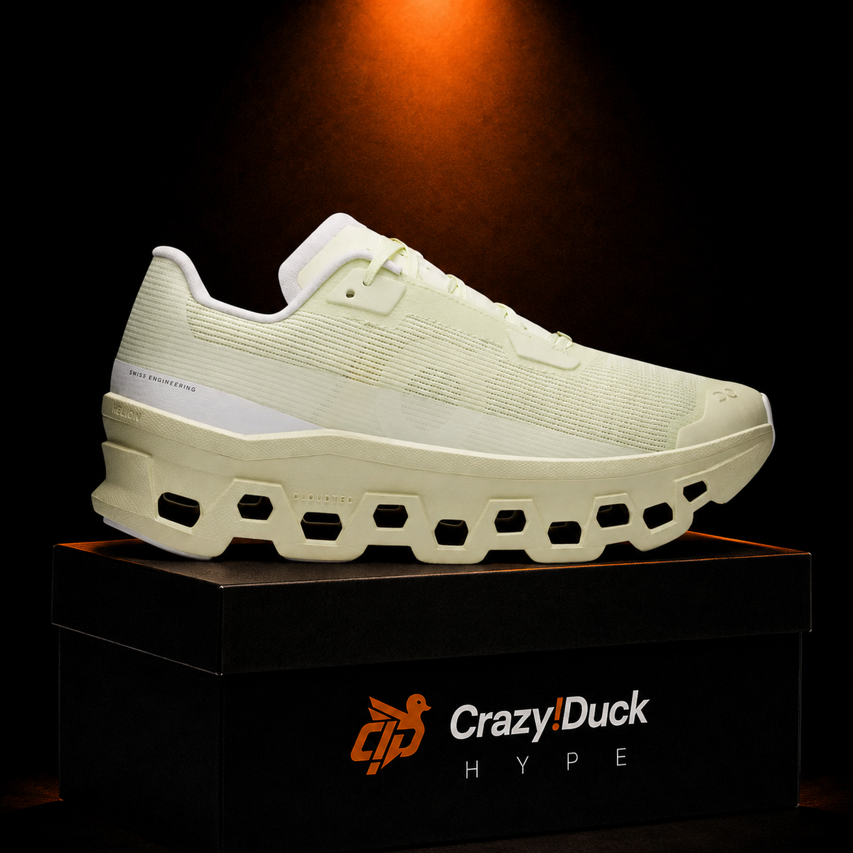 On Cloudmonster Linen/Seedling con empaque — Crazy!Duck Hype