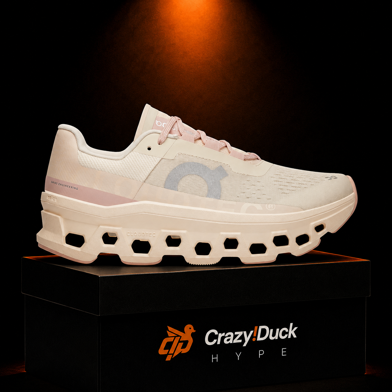 On Cloudmonster Tan/Pink con empaque — Crazy!Duck Hype