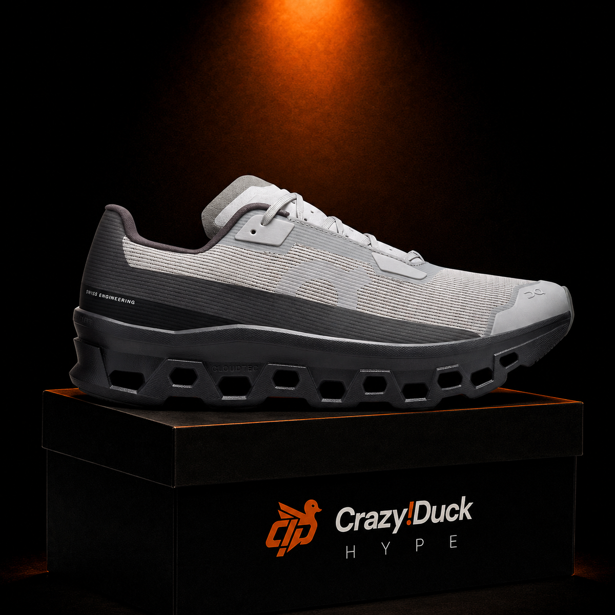 On Cloudmonster Void Alloy/Black con empaque — Crazy!Duck Hype