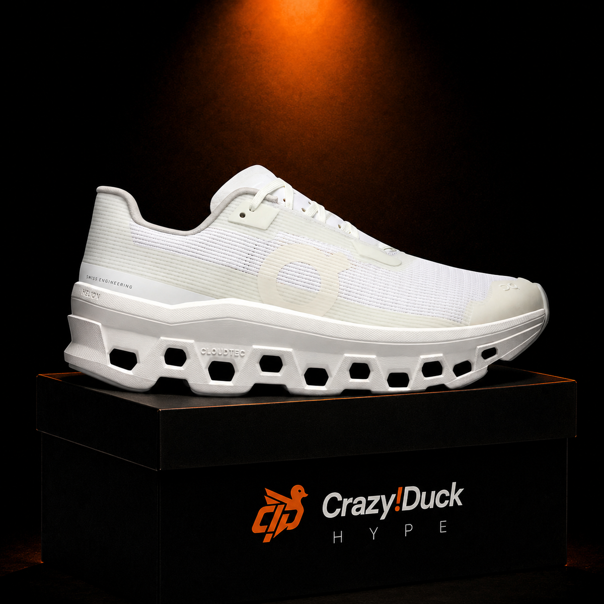 On Cloudmonster Void White/White con empaque — Crazy!Duck Hype