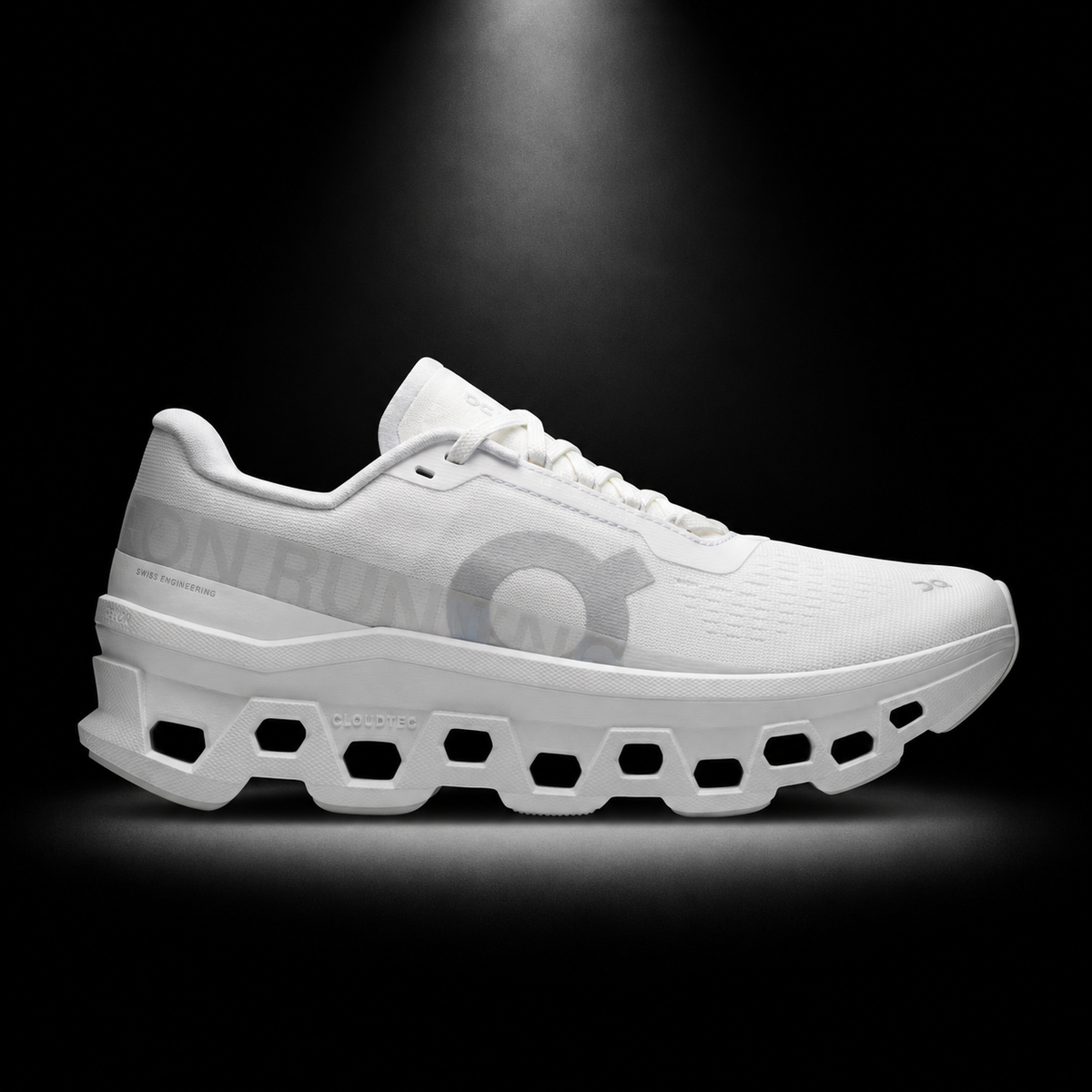 On Cloudmonster White/White, vista lateral — Crazy!Duck Hype