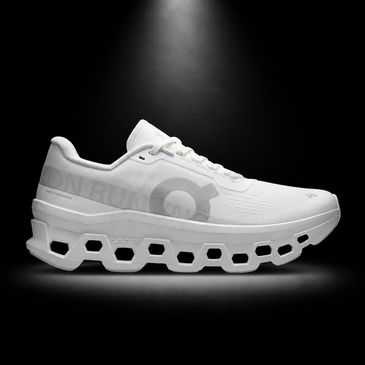On Cloudmonster White/White, vista lateral — Crazy!Duck Hype