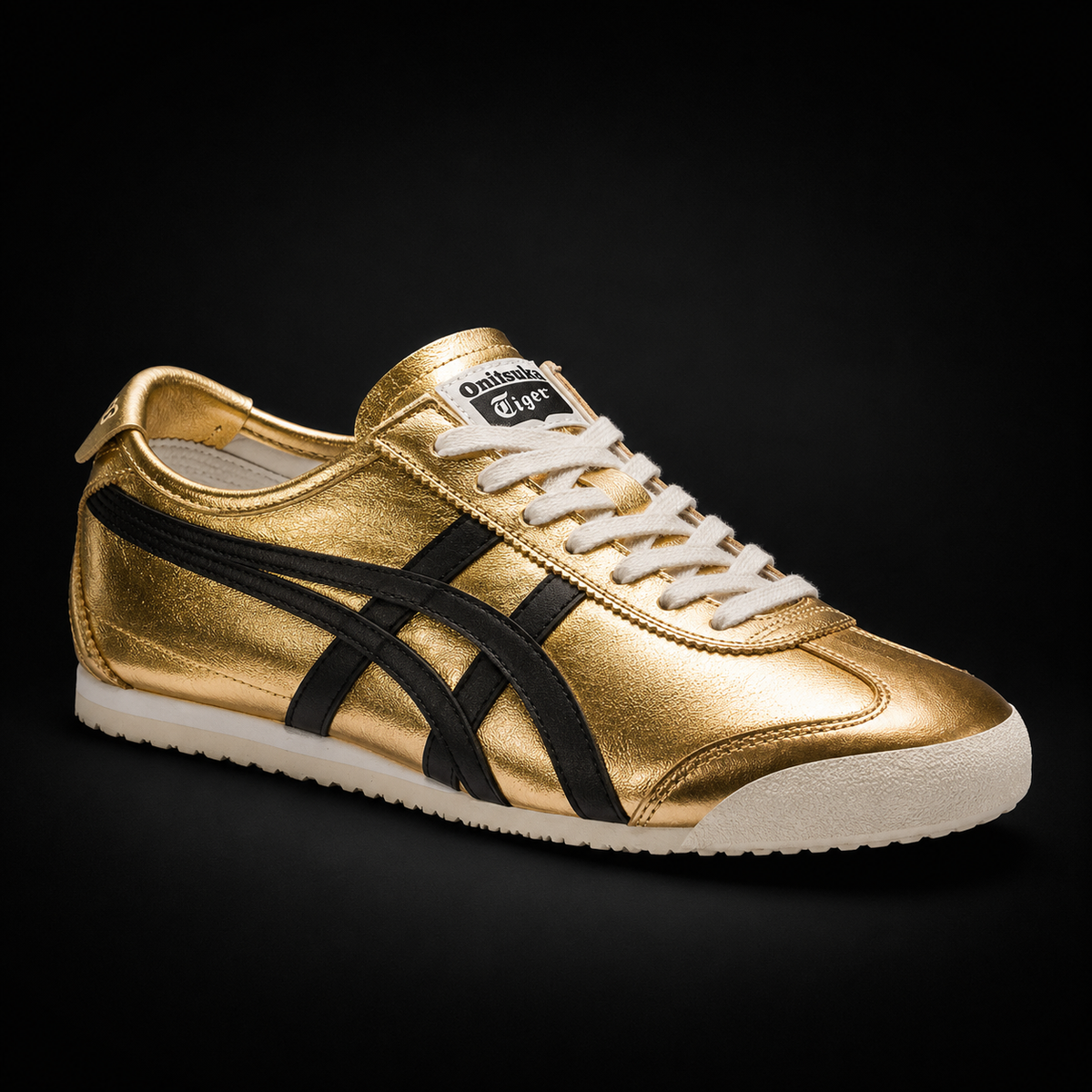 Onitsuka Tiger México 66 Pure Gold Black, vista frontal — Crazy!Duck Hype