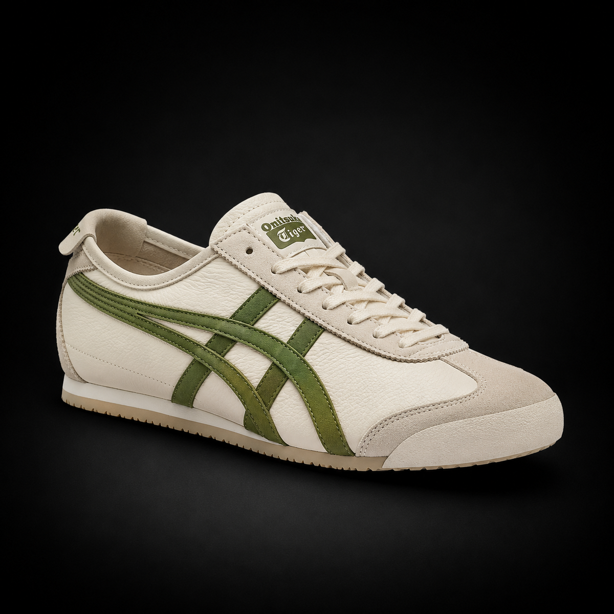 Onitsuka Tiger México 66 Vintage Birch Cactus Green, vista frontal — Crazy!Duck Hype