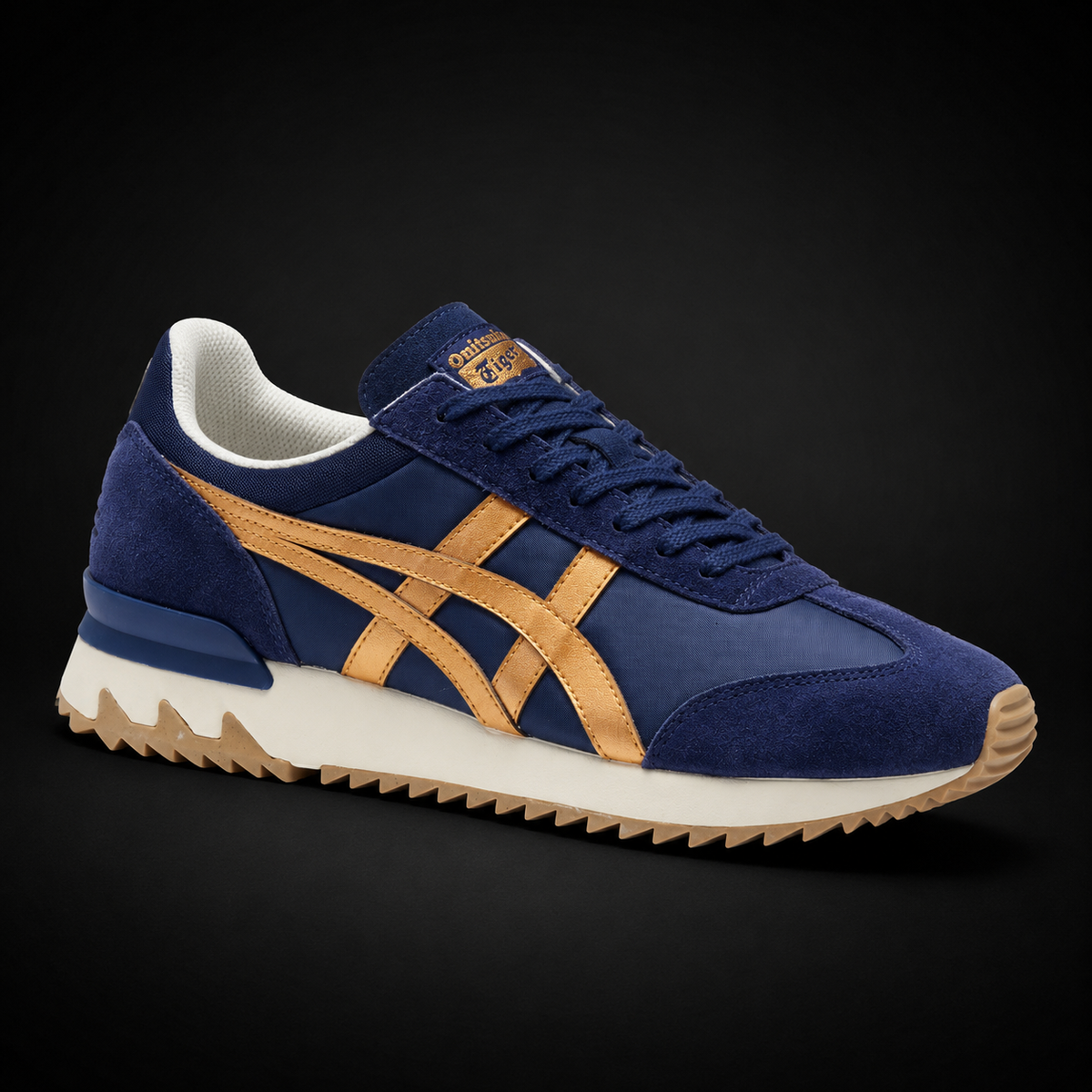Onitsuka Tiger Peacoat Pure Gold, vista frontal — Crazy!Duck Hype
