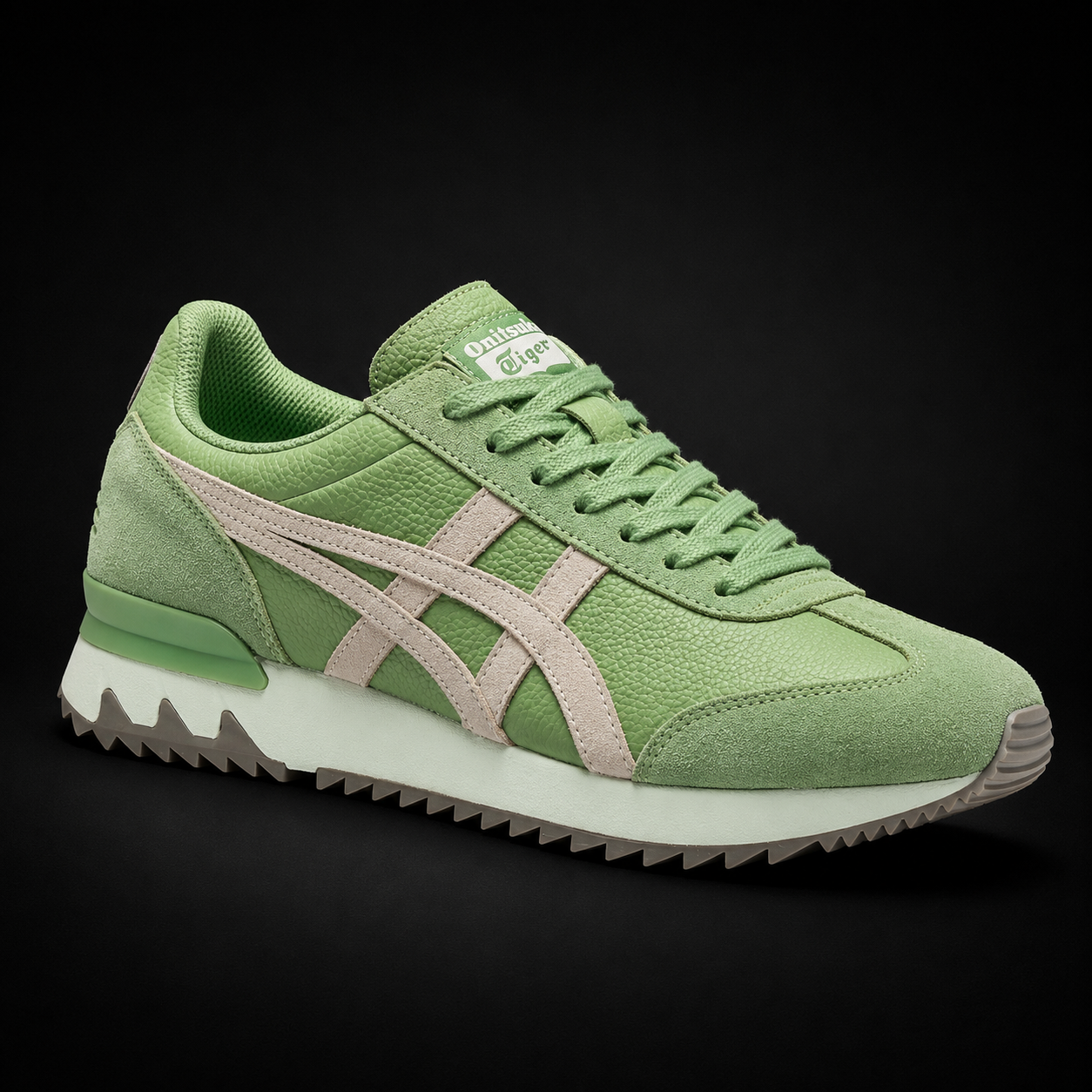 Onitsuka Tiger Verdigris Green Cream, vista frontal — Crazy!Duck Hype