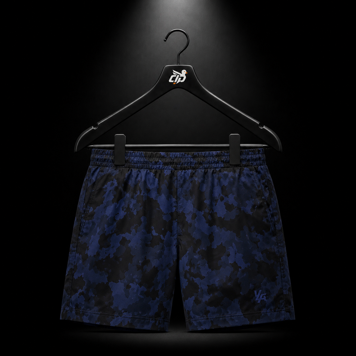 YoungLA 1048 Prime Training Shorts Navy Black Camo, vista frontal — Crazy!Duck Hype