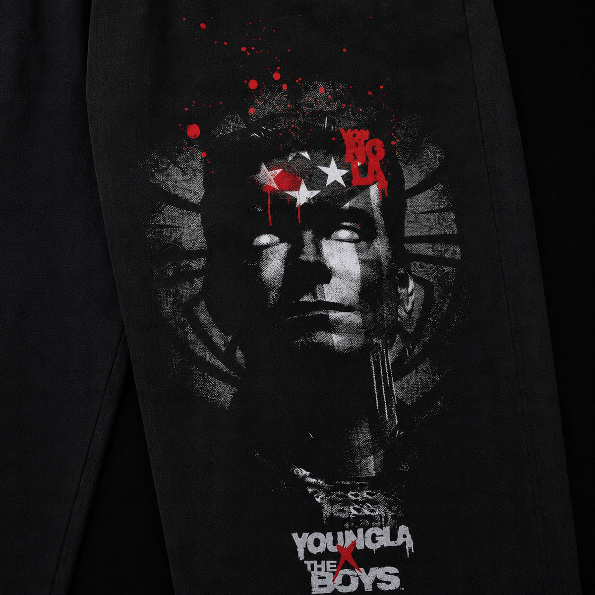 YoungLA 2036 The Boys Sweats Homelander Graphic, detalle de estampado — Crazy!Duck Hype