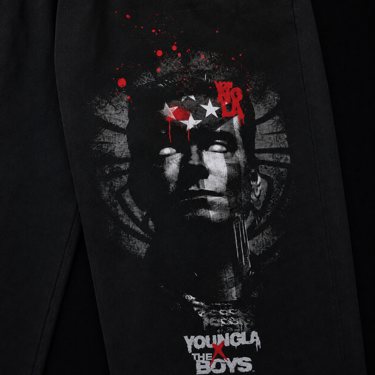 YoungLA 2036 The Boys Sweats Homelander Graphic, detalle de estampado — Crazy!Duck Hype