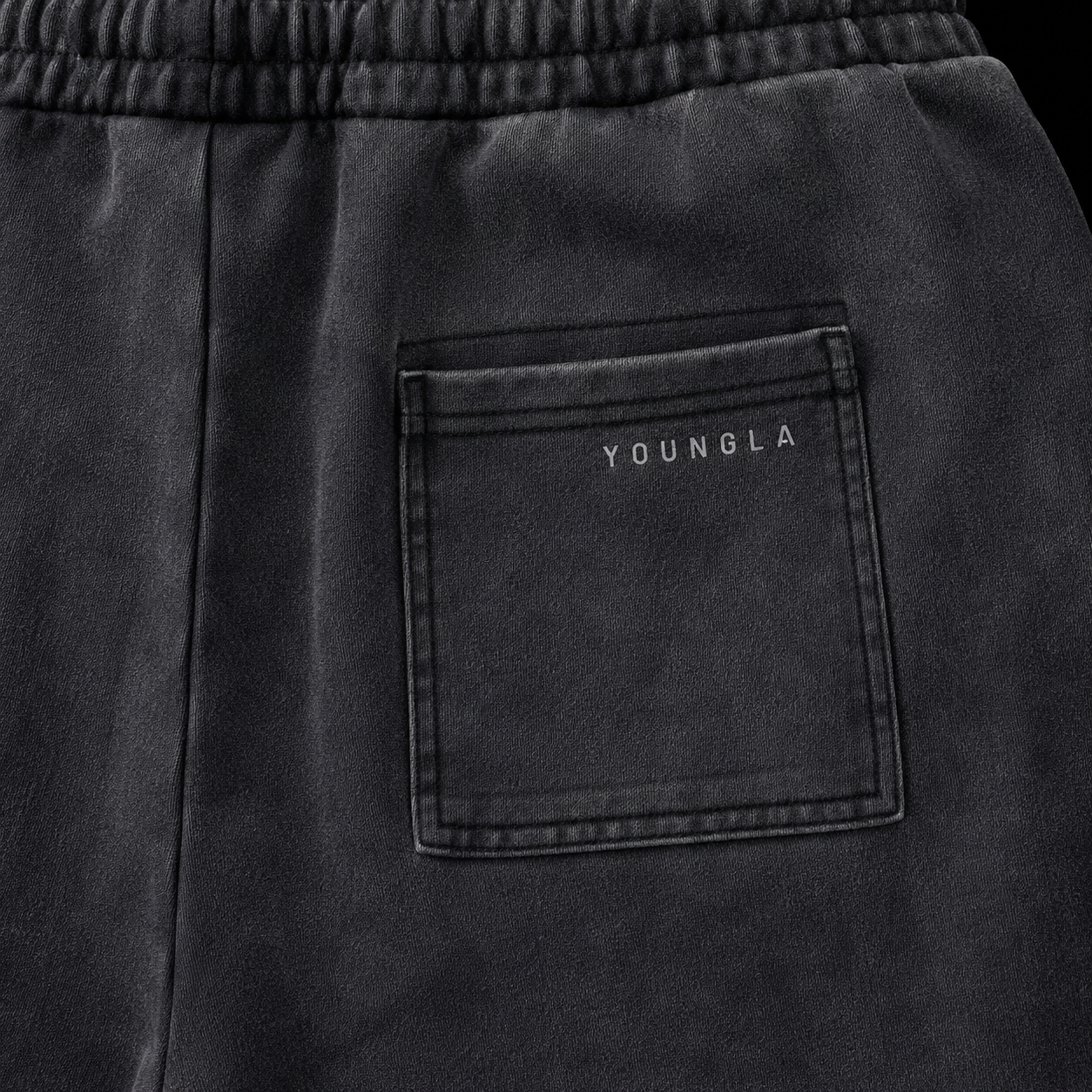 YoungLA 2058 Superstar Sweats Grey Wash, detalle de bolsillo y material — Crazy!Duck Hype