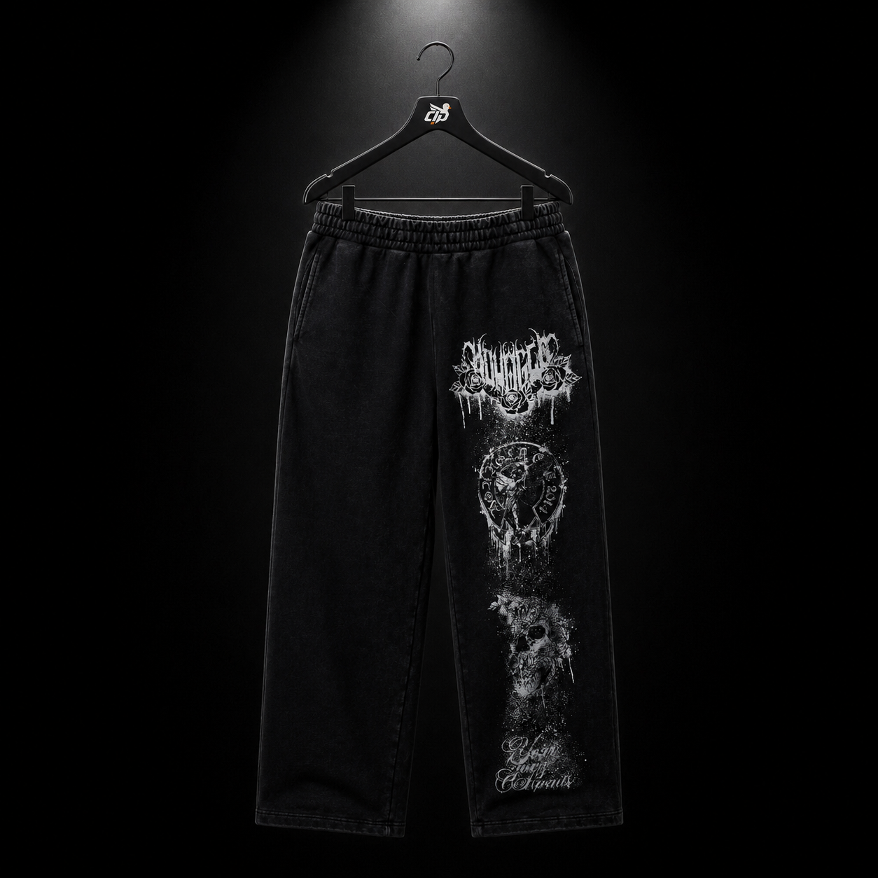 YoungLA 2116 Dynasty Sweats Black Wash, vista frontal — Crazy!Duck Hype