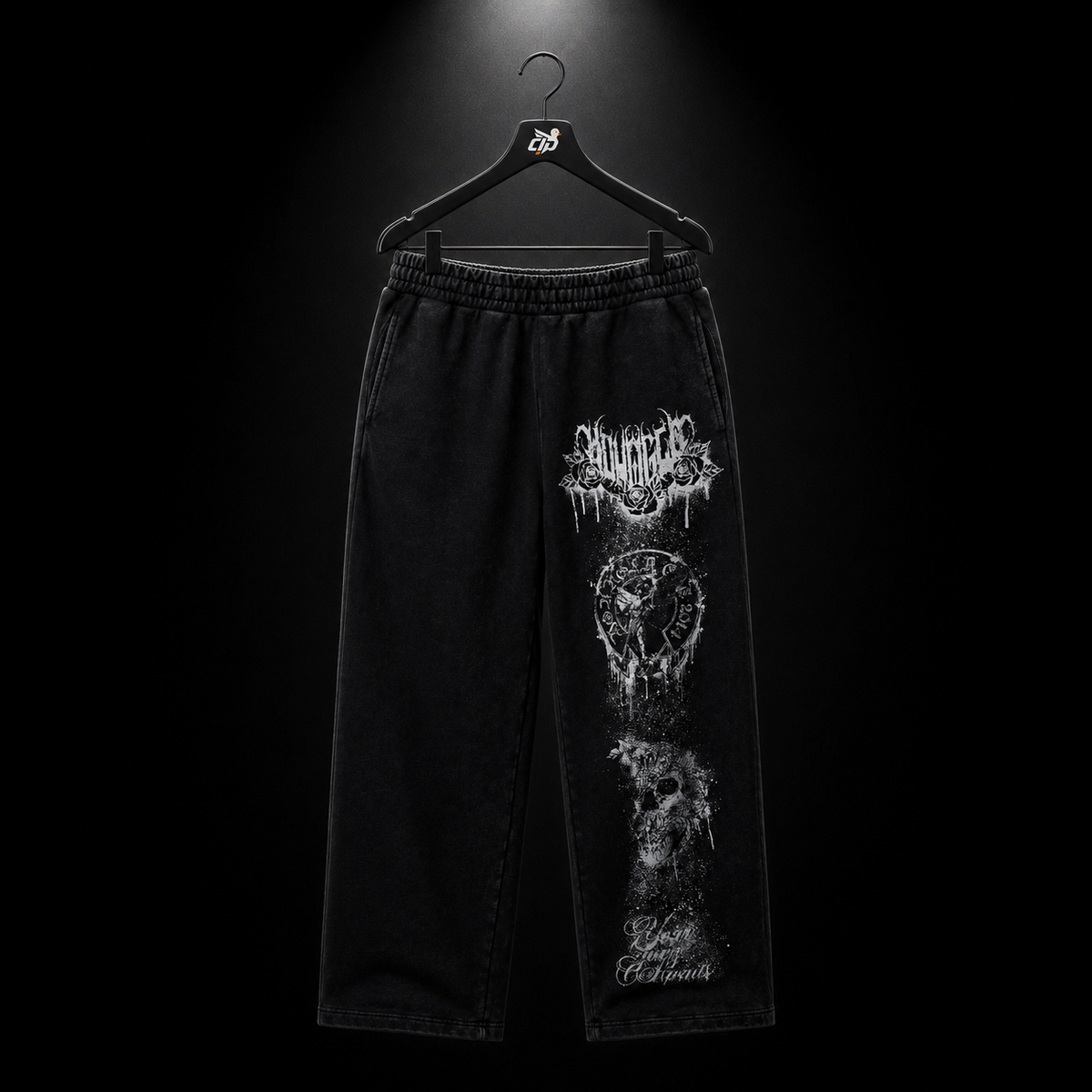 YoungLA 2116 Dynasty Sweats Black Wash, vista frontal — Crazy!Duck Hype