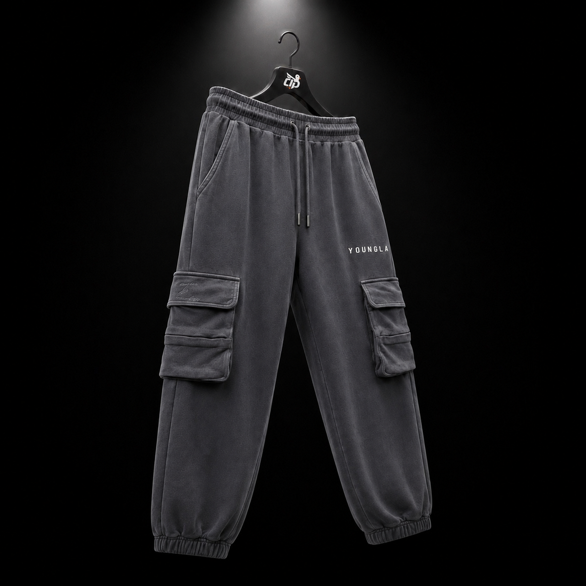 YoungLA 240 Cargo Pants Grey, vista completa — Crazy!Duck Hype