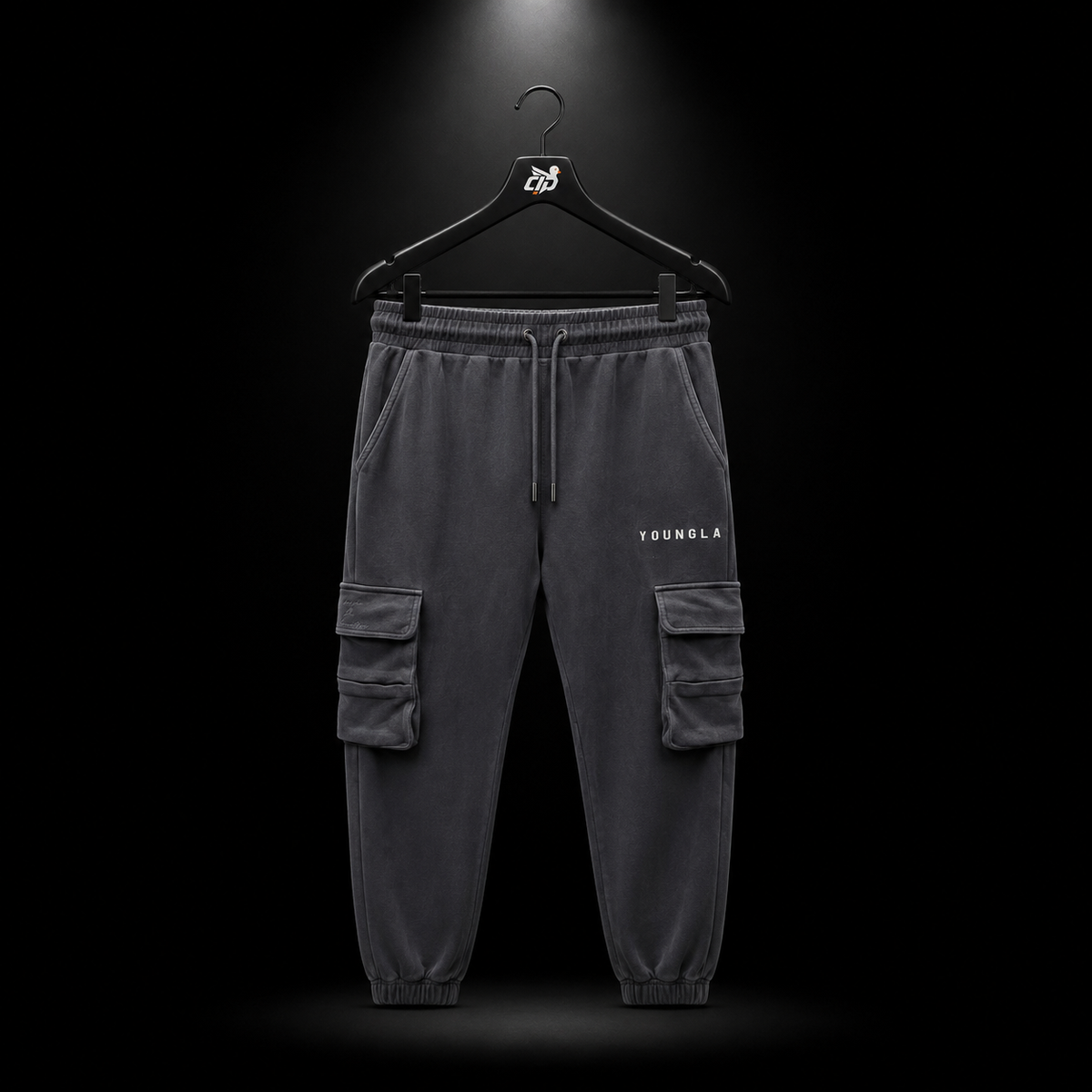 YoungLA 240 Cargo Pants Grey, vista frontal — Crazy!Duck Hype