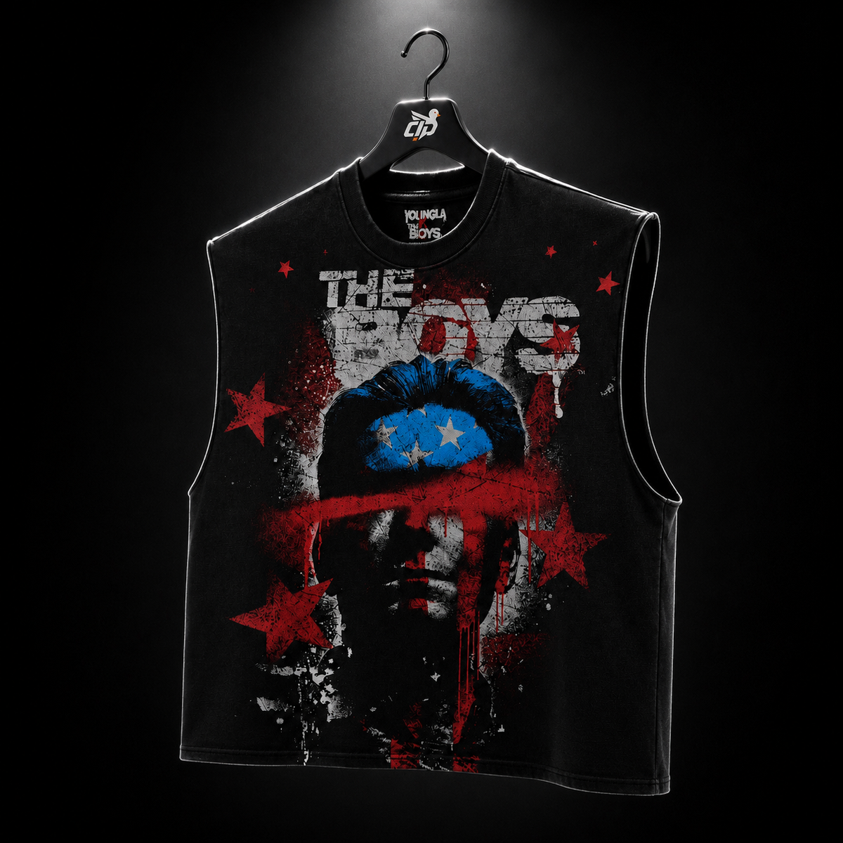 YoungLA 3005 The Boys Cut-Offs Homelander Art, vista trasera — Crazy!Duck Hype