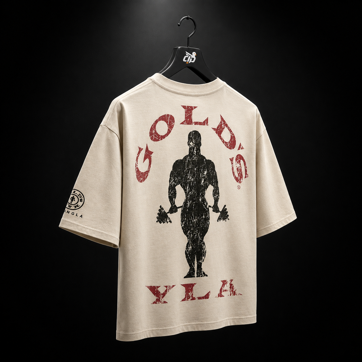 YoungLA 4002 Golds Gym New Age Tees Beige, vista completa — Crazy!Duck Hype