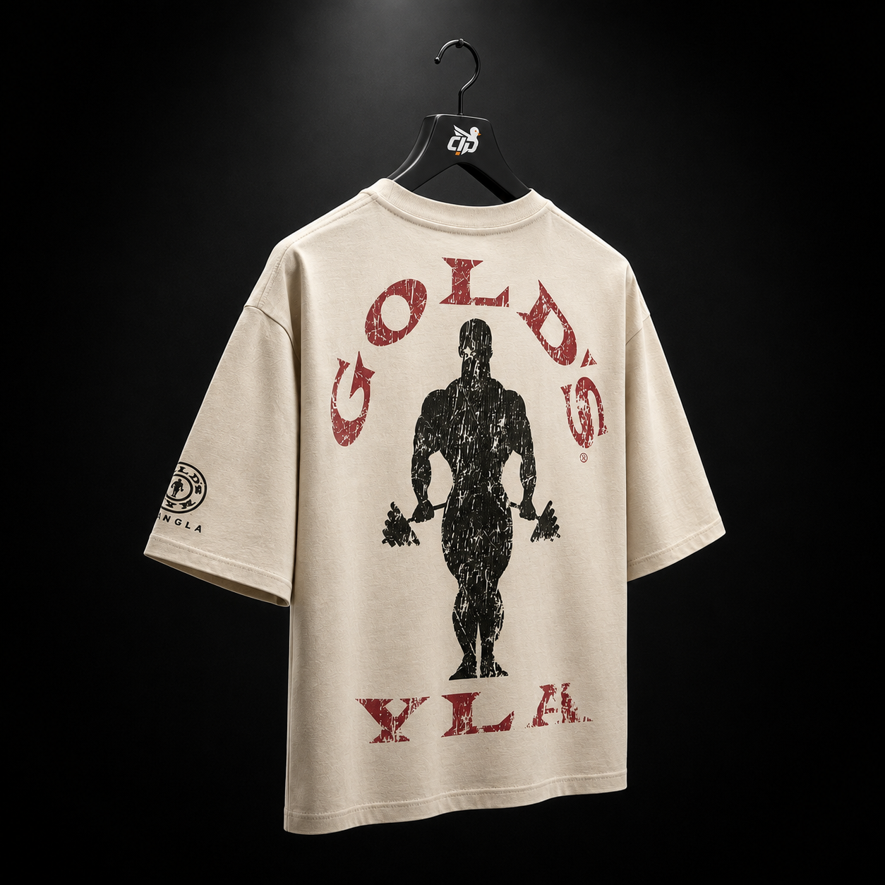 YoungLA 4002 Golds Gym New Age Tees Beige, vista completa — Crazy!Duck Hype