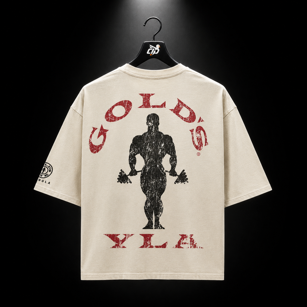 YoungLA 4002 Golds Gym New Age Tees Beige, vista frontal — Crazy!Duck Hype