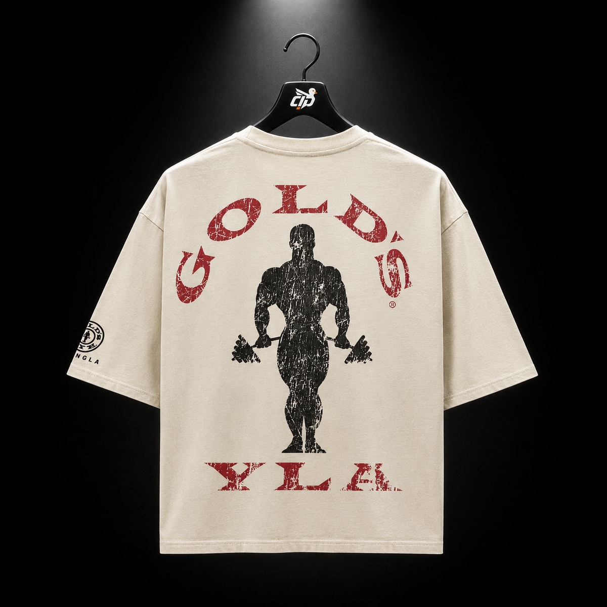YoungLA 4002 Golds Gym New Age Tees Beige, vista frontal — Crazy!Duck Hype