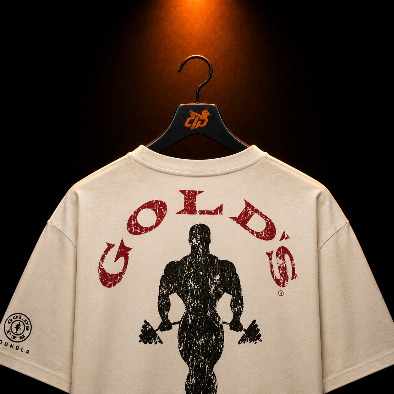 YoungLA 4002 Golds Gym New Age Tees Beige con presentación de producto — Crazy!Duck Hype