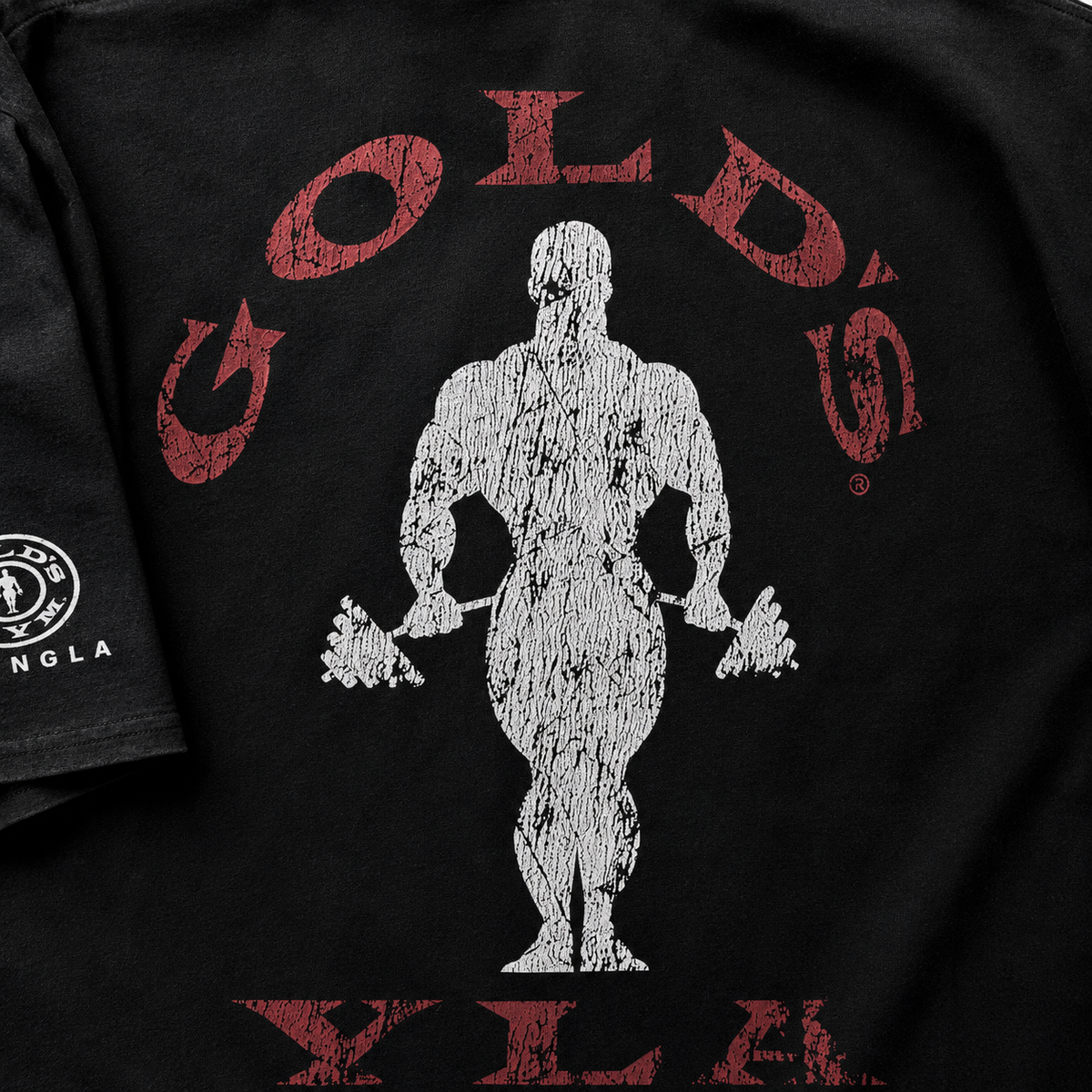 YoungLA 4002 Golds Gym New Age Tees Black, detalle de estampado — Crazy!Duck Hype