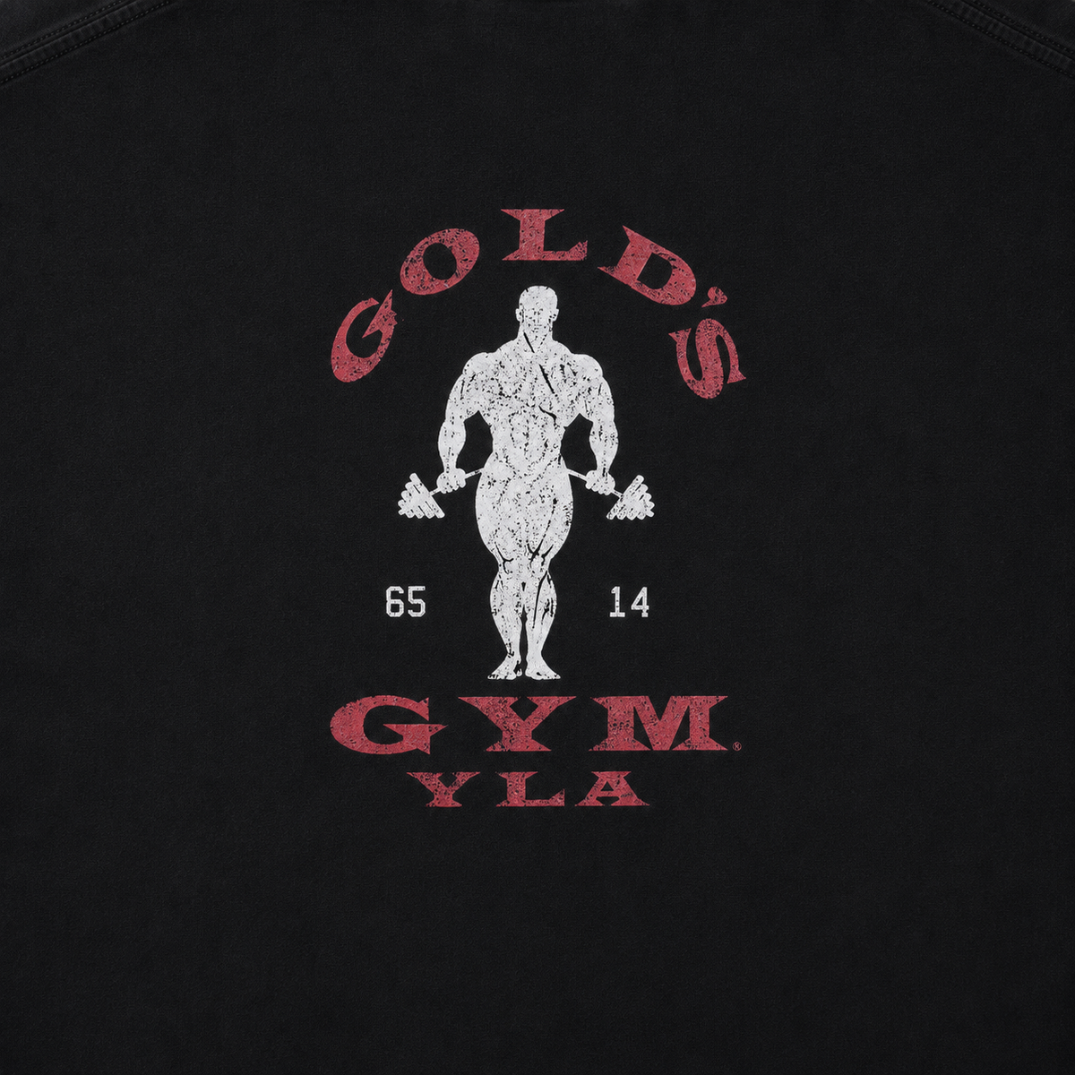 YoungLA 4002 Golds Gym New Age Tees Black, detalle de logo y material — Crazy!Duck Hype