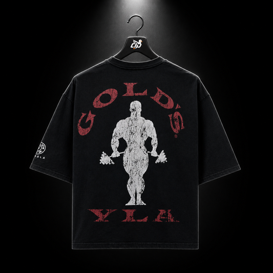 YoungLA 4002 Golds Gym New Age Tees Black, vista frontal — Crazy!Duck Hype