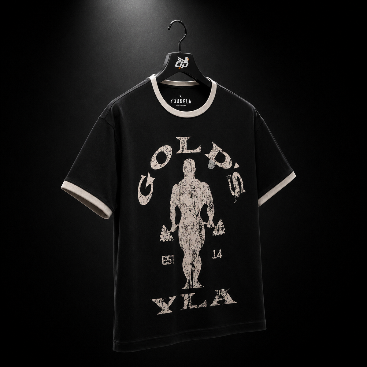 YoungLA 4009 Golds Gym Ringer Tees Black, vista completa — Crazy!Duck Hype