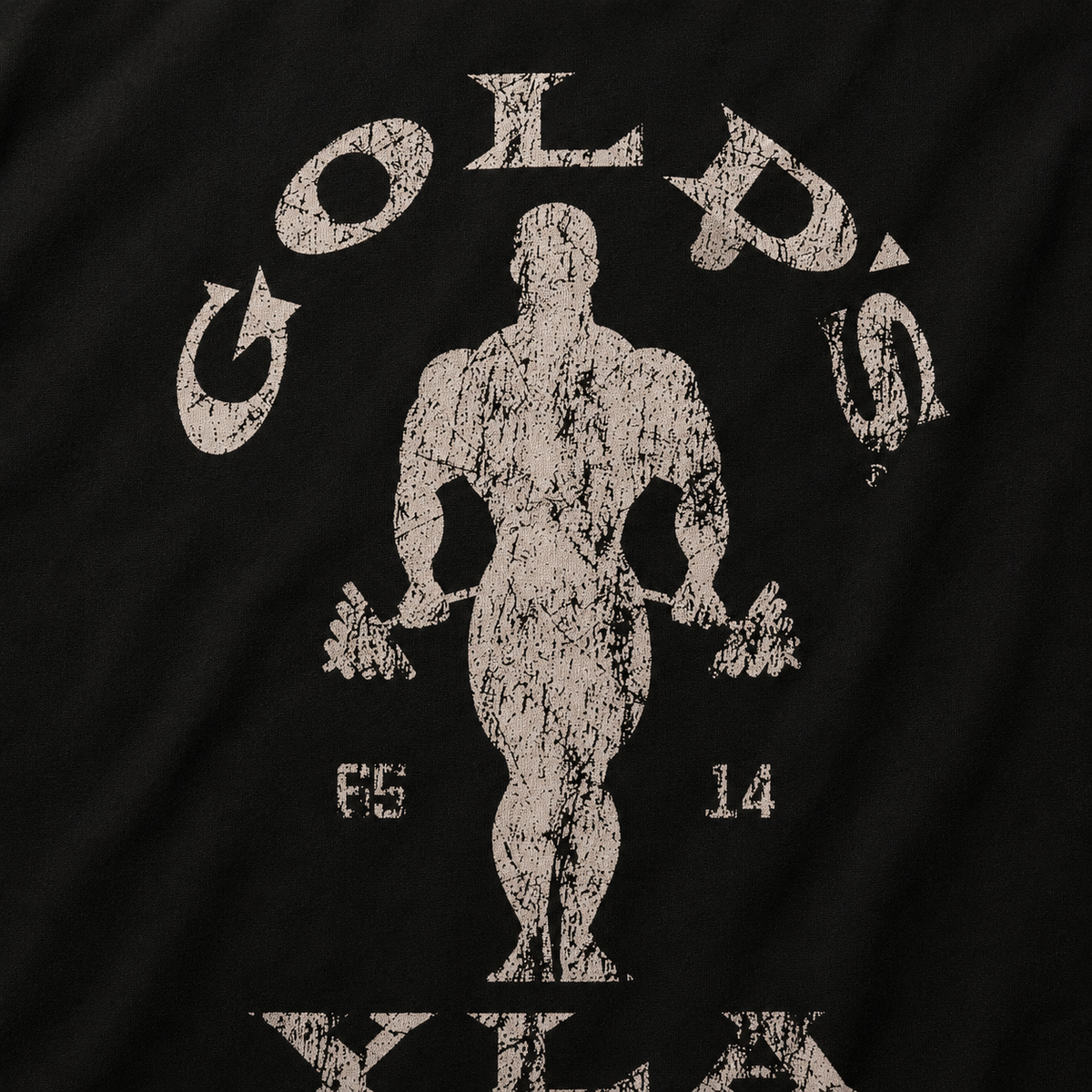 YoungLA 4009 Golds Gym Ringer Tees Black, detalle de logo y material — Crazy!Duck Hype