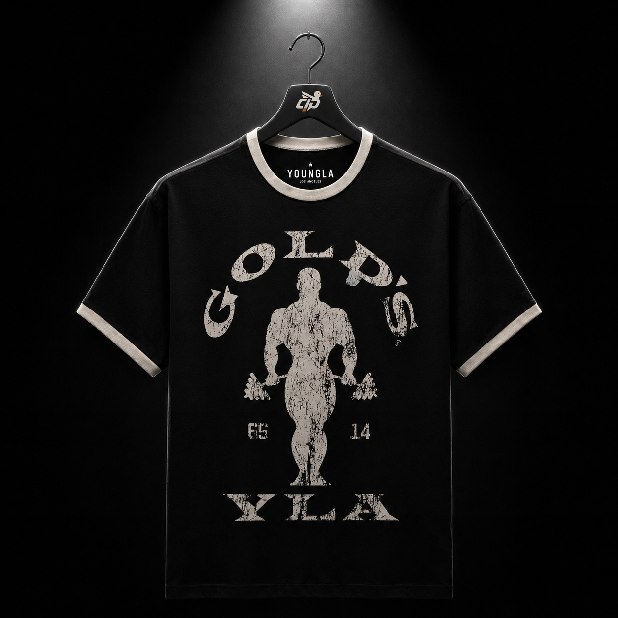 YoungLA 4009 Golds Gym Ringer Tees Black, vista frontal — Crazy!Duck Hype