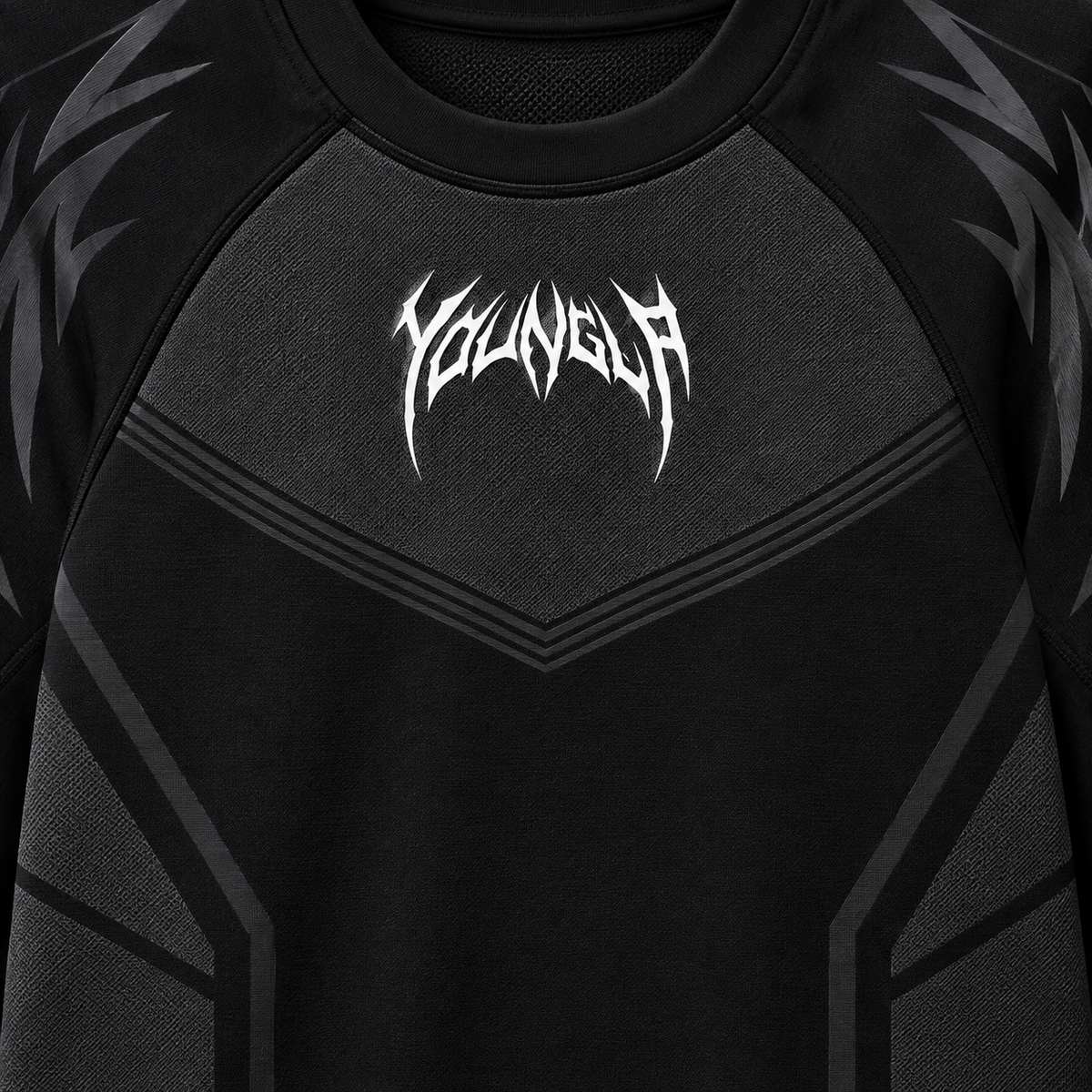 YoungLA 4041 Warrior Compression Tees Black, detalle de estampado — Crazy!Duck Hype