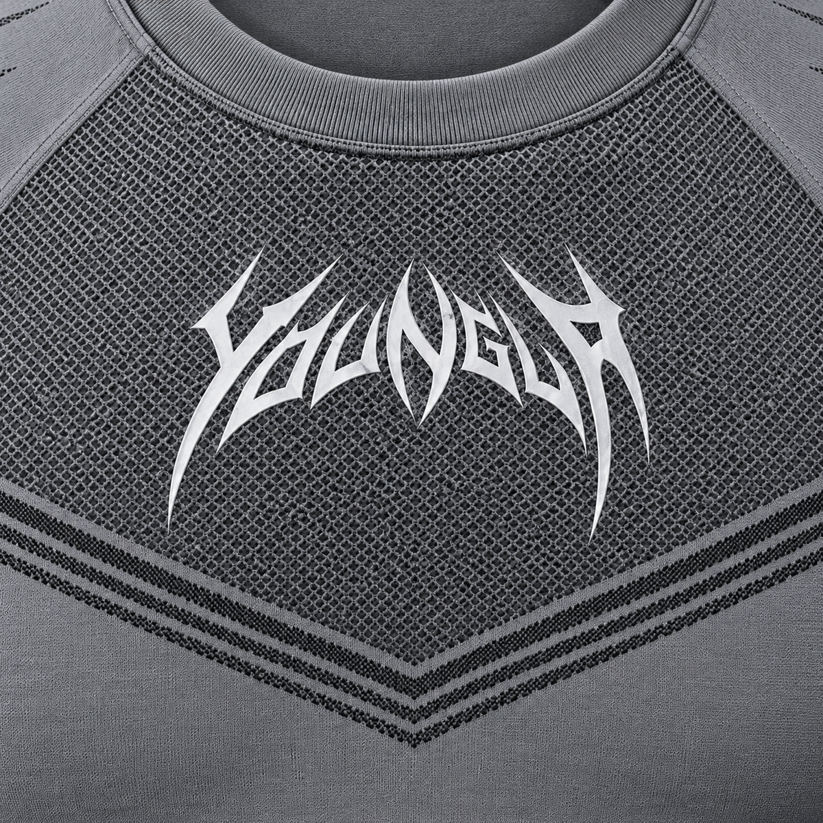 YoungLA 4041 Warrior Compression Tees Grey, detalle de estampado — Crazy!Duck Hype
