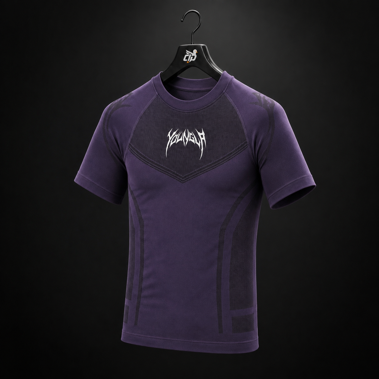 YoungLA 4041 Warrior Compression Tees Purple, detalle de costuras y paneles — Crazy!Duck Hype